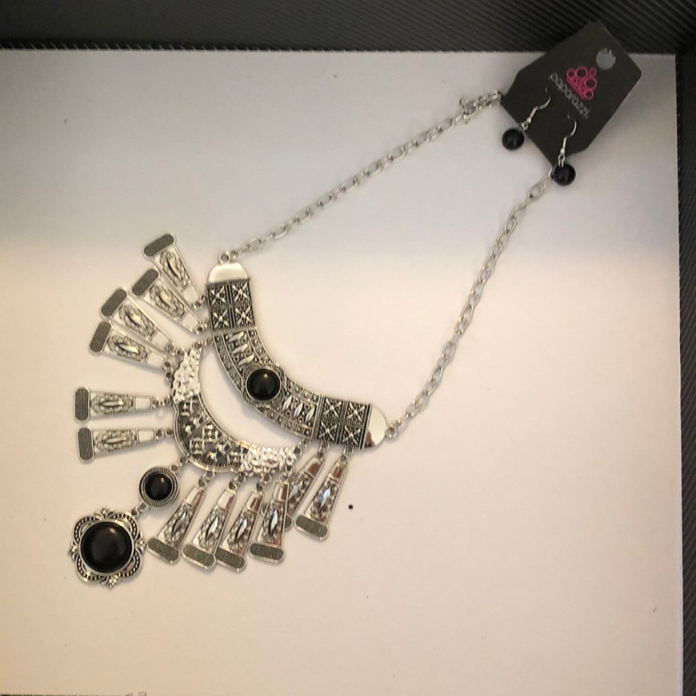 Silver and black necklace